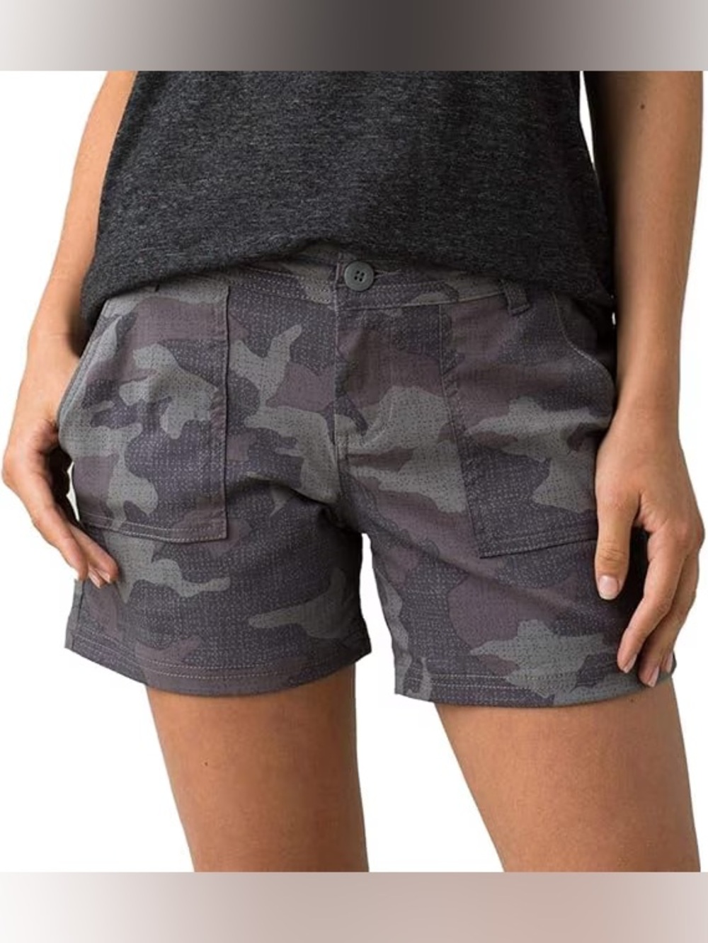 prAna Olivia Shorts NWT Gravel Camo Gray Hiking Trail 5" Inseam Women's Size 8